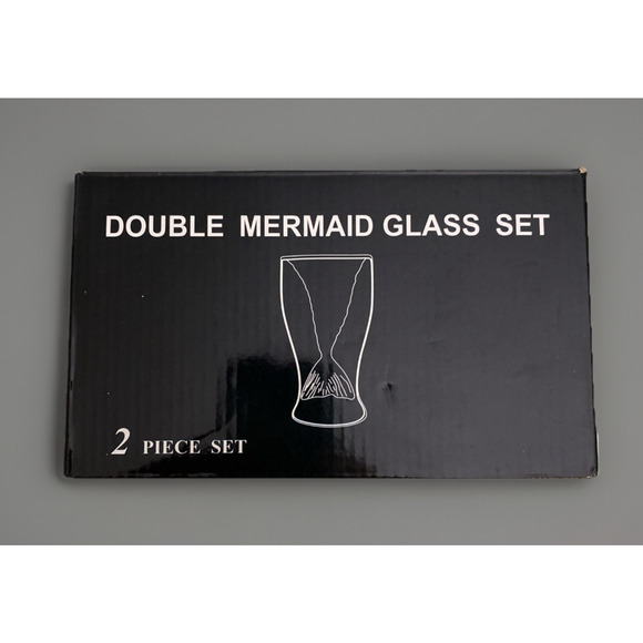 Pair Mermaid Tail Shaped Clear Double Wall Drinking Glass 5.2" inch New/Open Box - Picture 2 of 4